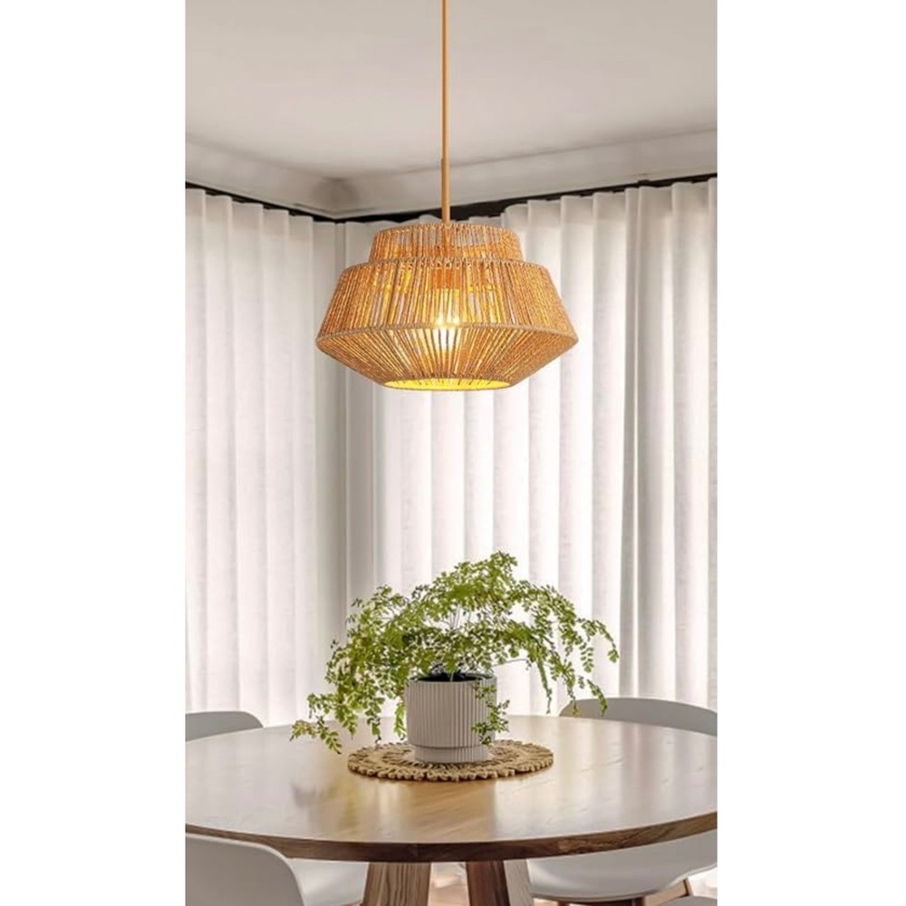 NEW Boho Rattan Pendant Light‎ Fixture Woven Natural Rope Chandelier Home Decor